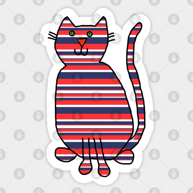 Cat Red and Blue Stripes Sticker by ellenhenryart